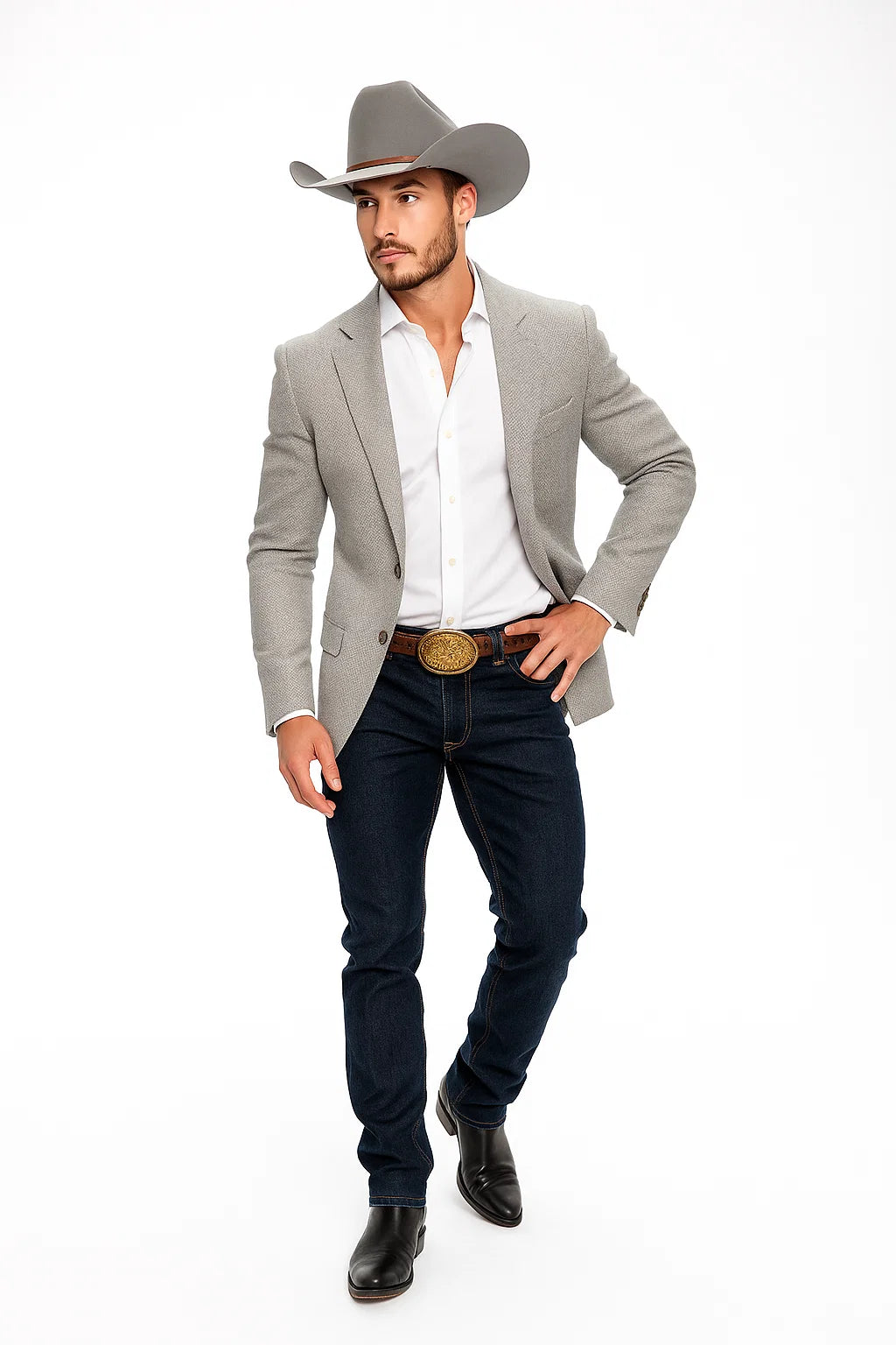 Silver Ash Very Light Gray Western Cowboy Blazer for Men – Solid Grey with Modern Fit
