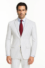 SKU#JA60387 White Suit With Black Pinstripe - 1920's 1940's Dress Suit