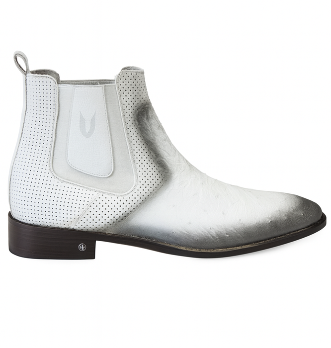 Men's Faded White Vestigium Boots Genuine Ostrich Chelsea Boots