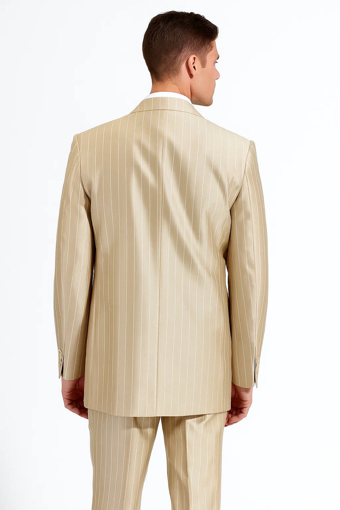 Zoot Suit - Shiny Gold Champaign Mens Harlem Gangster Suit 1920s Tan Stripe Fortino 2911V