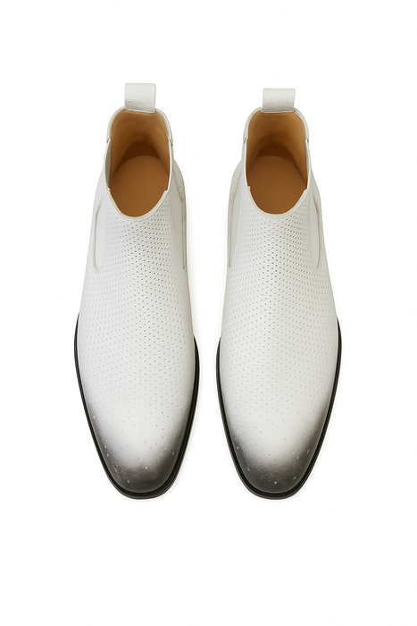 Men's Faded White Vestigium Boots Genuine Ostrich Chelsea Boots