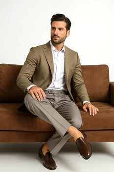 Long Rise Big Leg Slacks Dress Pants Beige Wide Leg Pleated Baggy Dress Trousers Unhemmed Unfinished Bottom - Image 2