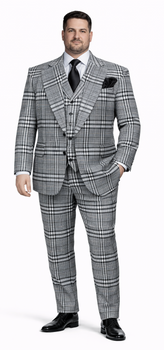 Suits With Baggy Pleated Pants - Wide Leg Pants 100% Wool - Classic Fit in One Button 3 Piece Suit by Rossiman