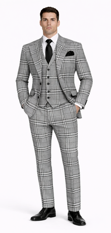 Suits With Baggy Pleated Pants - Wide Leg Pants 100% Wool - Classic Fit in One Button 3 Piece Suit by Rossiman
