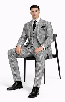 Suits With Baggy Pleated Pants - Wide Leg Pants 100% Wool - Classic Fit in One Button 3 Piece Suit by Rossiman