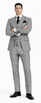 Suits With Baggy Pleated Pants - Wide Leg Pants 100% Wool - Classic Fit in One Button 3 Piece Suit by Rossiman