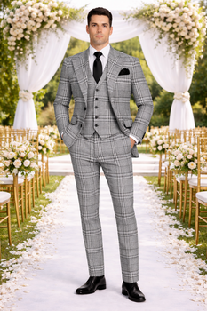 Suits With Baggy Pleated Pants - Wide Leg Pants 100% Wool - Classic Fit in One Button 3 Piece Suit by Rossiman