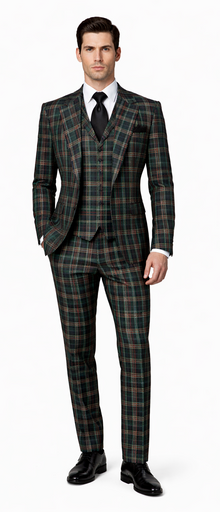 Suits With Baggy Pleated Pants - Wide Leg Pants 100% Wool - Classic Fit in Green Color by Rossiman