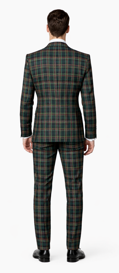 Suits With Baggy Pleated Pants - Wide Leg Pants 100% Wool - Classic Fit in Green Color by Rossiman