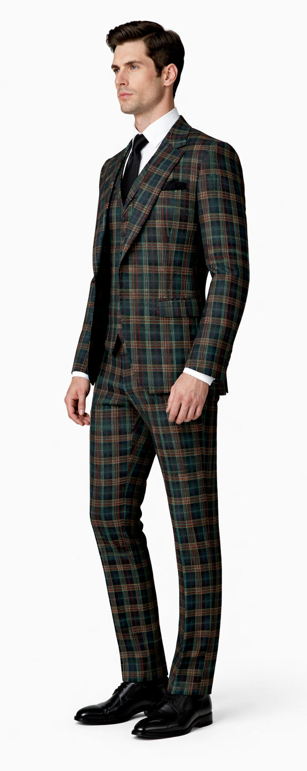 Suits With Baggy Pleated Pants - Wide Leg Pants 100% Wool - Classic Fit in Green Color by Rossiman