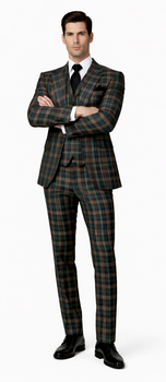 Suits With Baggy Pleated Pants - Wide Leg Pants 100% Wool - Classic Fit in Green Color by Rossiman