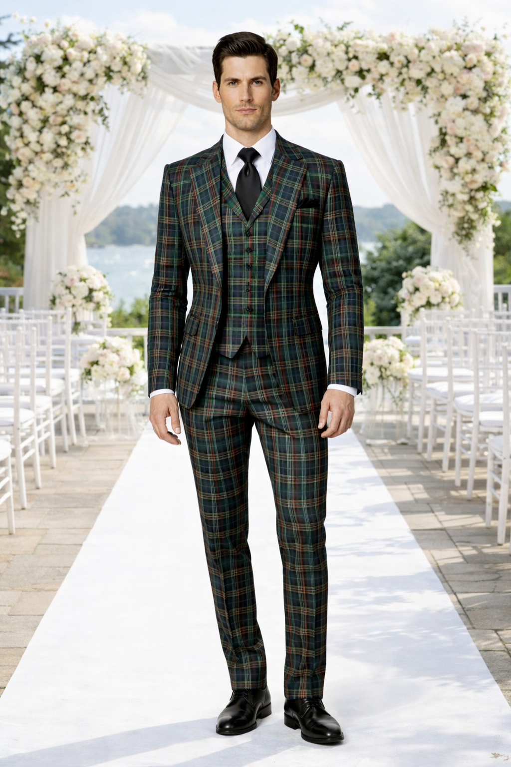 Suits With Baggy Pleated Pants - Wide Leg Pants 100% Wool - Classic Fit in Green Color by Rossiman