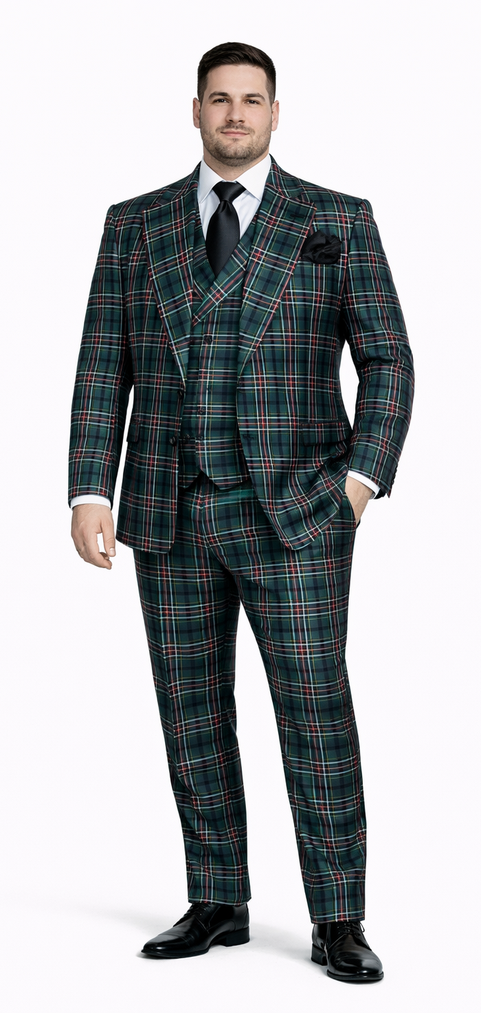 Suits With Baggy Pleated Pants - Wide Leg Pants 100% Wool - Classic Fit in Green Color by Rossiman