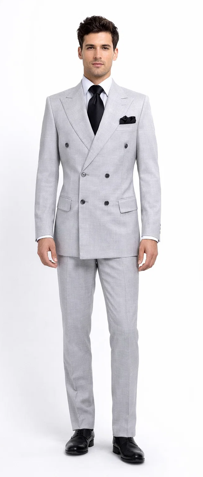 Suits With Baggy Pleated Pants - Wide Leg Pants 100% Wool - Classic Fit in Grey Color by Rossiman