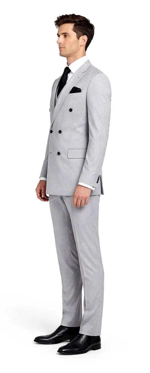 Suits With Baggy Pleated Pants - Wide Leg Pants 100% Wool - Classic Fit in Grey Color by Rossiman