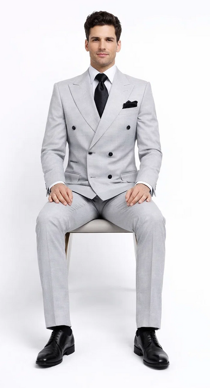Suits With Baggy Pleated Pants - Wide Leg Pants 100% Wool - Classic Fit in Grey Color by Rossiman
