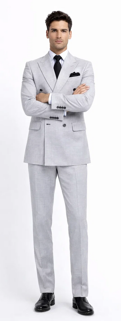 Suits With Baggy Pleated Pants - Wide Leg Pants 100% Wool - Classic Fit in Grey Color by Rossiman