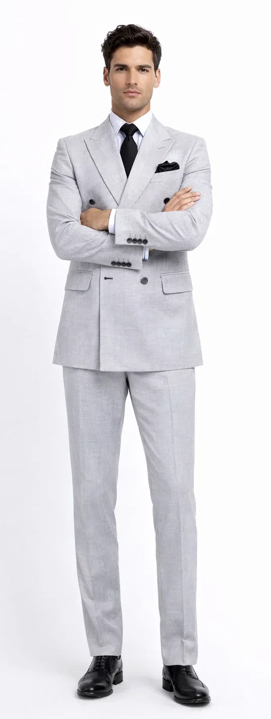 Suits With Baggy Pleated Pants - Wide Leg Pants 100% Wool - Classic Fit in Grey Color by Rossiman