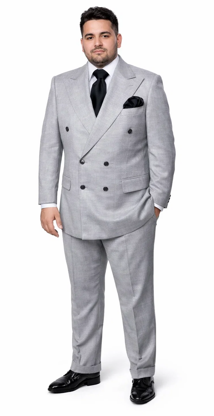 Suits With Baggy Pleated Pants - Wide Leg Pants 100% Wool - Classic Fit in Grey Color by Rossiman