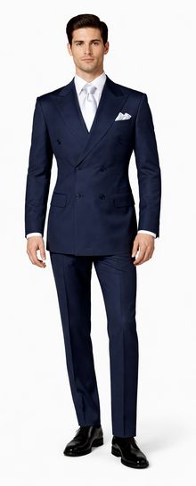 Suits With Baggy Pleated Pants - Wide Leg Pants Wool Suit - Classic Fit in Navy Color by Rossiman