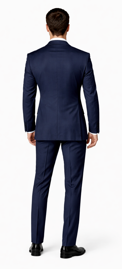 Suits With Baggy Pleated Pants - Wide Leg Pants Wool Suit - Classic Fit in Navy Color by Rossiman