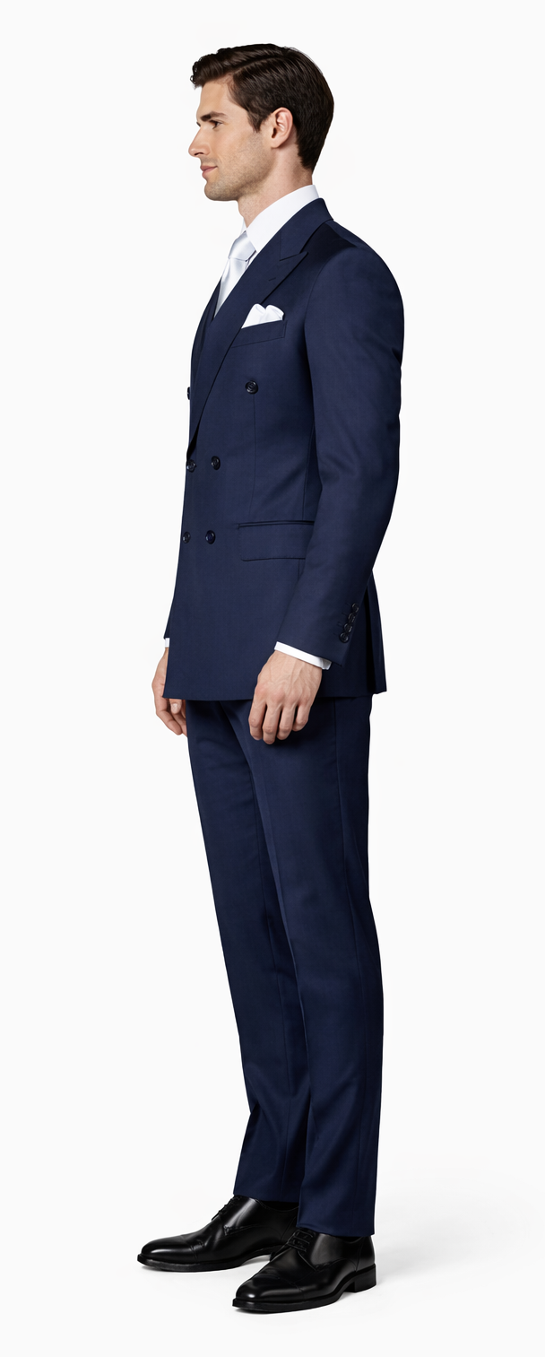 Suits With Baggy Pleated Pants - Wide Leg Pants Wool Suit - Classic Fit in Navy Color by Rossiman