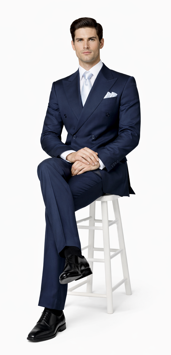 Suits With Baggy Pleated Pants - Wide Leg Pants Wool Suit - Classic Fit in Navy Color by Rossiman