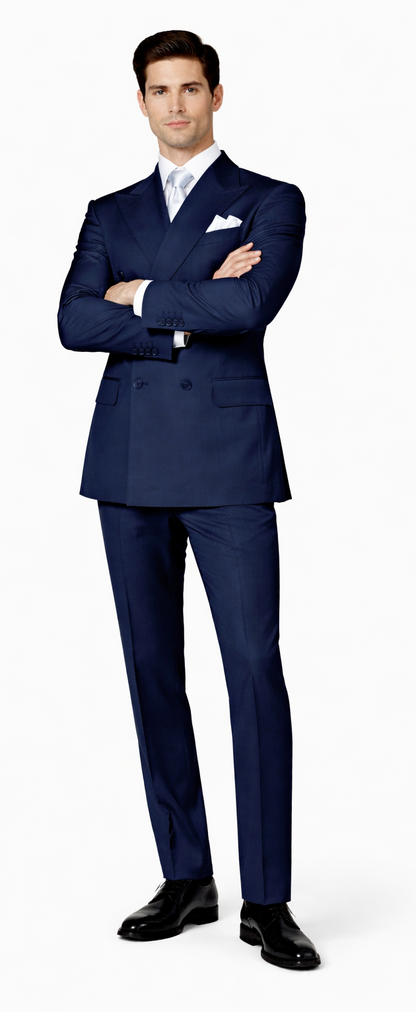 Suits With Baggy Pleated Pants - Wide Leg Pants Wool Suit - Classic Fit in Navy Color by Rossiman