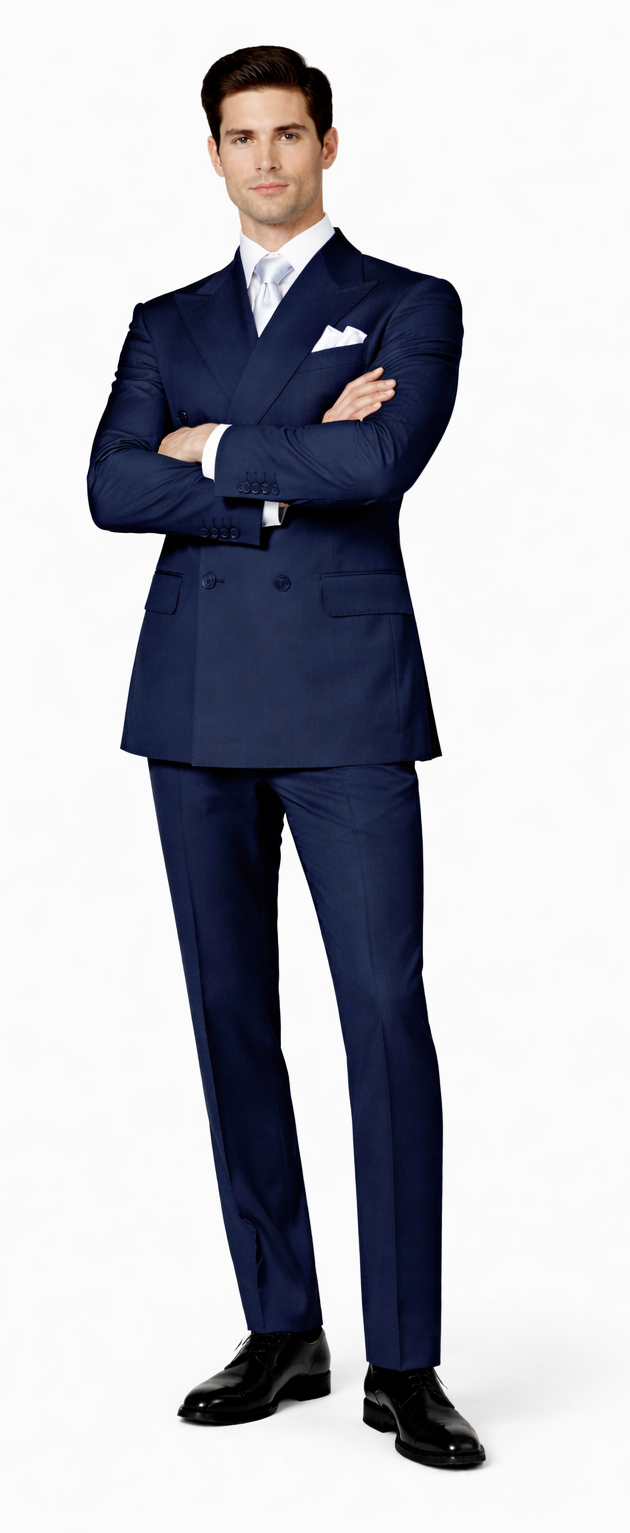 Suits With Baggy Pleated Pants - Wide Leg Pants Wool Suit - Classic Fit in Navy Color by Rossiman