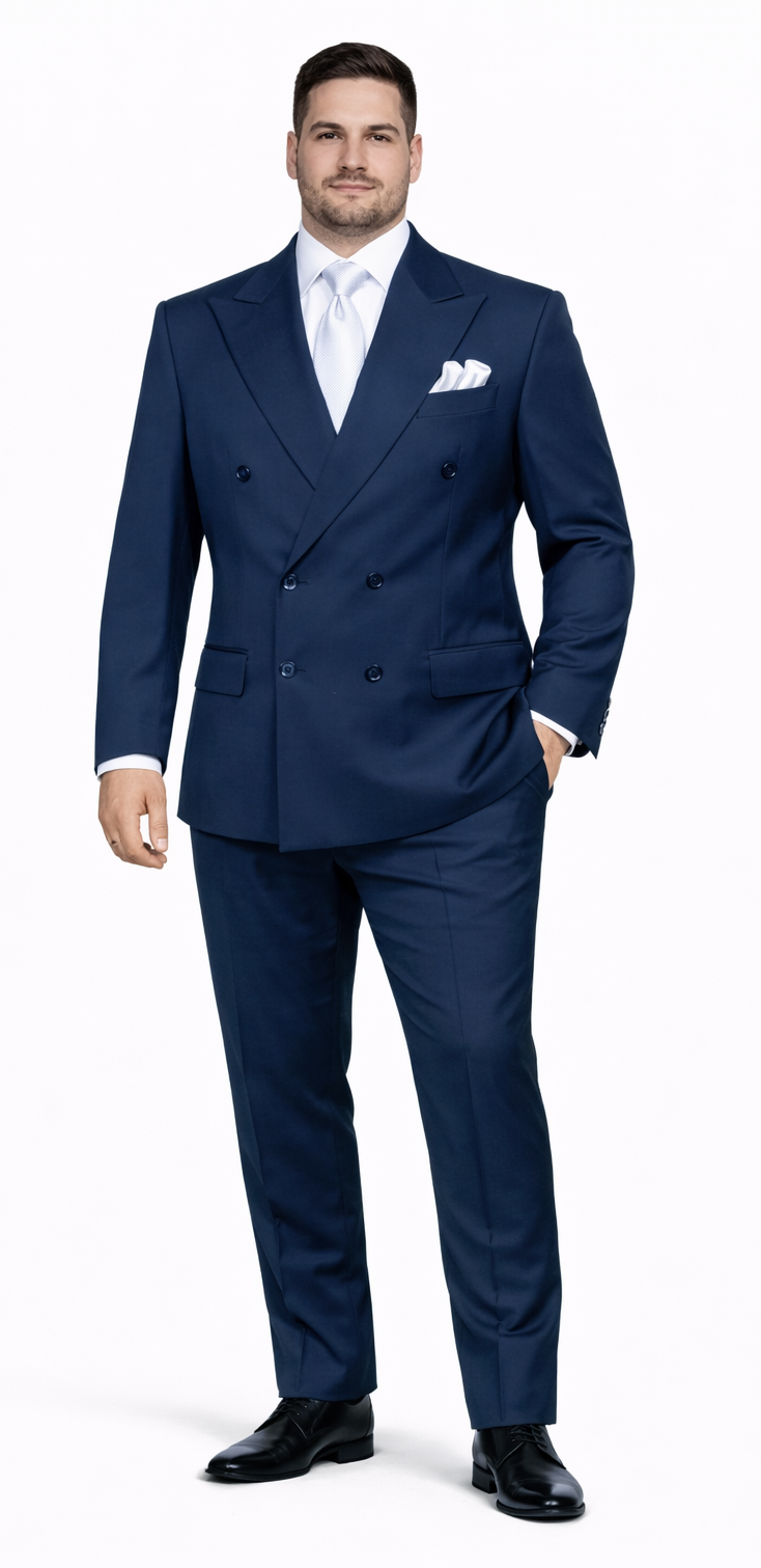 Suits With Baggy Pleated Pants - Wide Leg Pants Wool Suit - Classic Fit in Navy Color by Rossiman