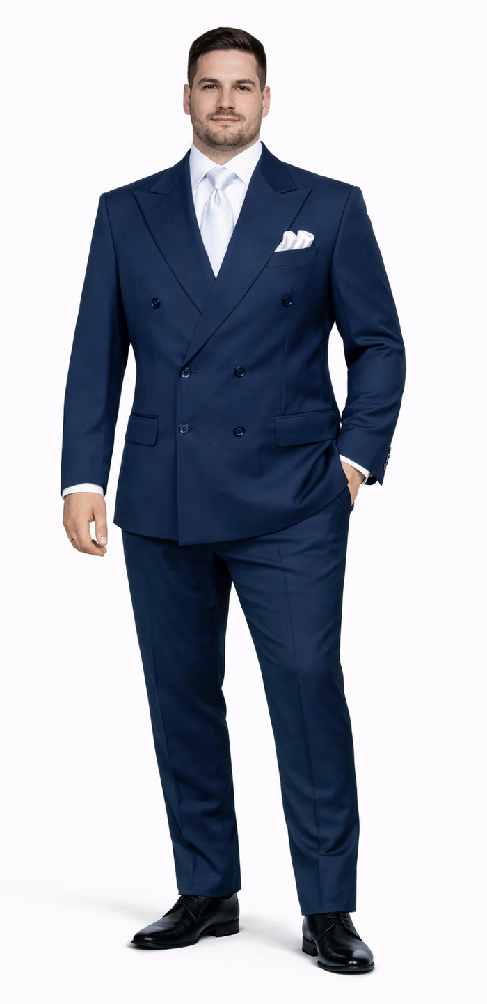 Suits With Baggy Pleated Pants - Wide Leg Pants Wool Suit - Classic Fit in Navy Color by Rossiman