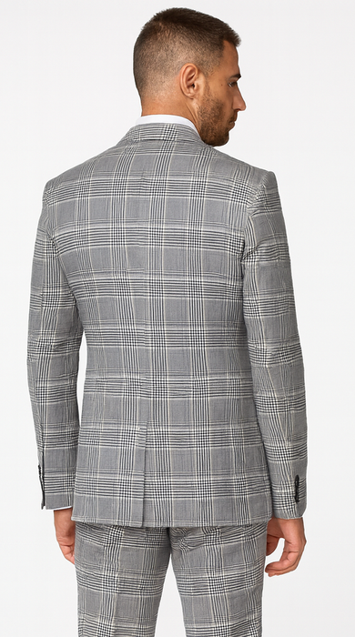 Suits With Baggy Pleated Pants - Wide Leg Pants 100% Wool - Classic Fit in Black and White Plaid Color by Rossiman