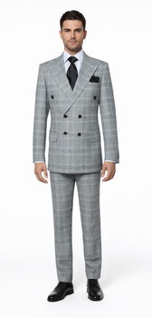 Suits With Baggy Pleated Pants - Wide Leg Pants 100% Wool - Classic Fit in Black and White Plaid Color by Rossiman