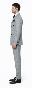 Suits With Baggy Pleated Pants - Wide Leg Pants 100% Wool - Classic Fit in Black and White Plaid Color by Rossiman