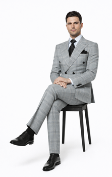 Suits With Baggy Pleated Pants - Wide Leg Pants 100% Wool - Classic Fit in Black and White Plaid Color by Rossiman