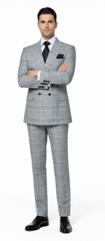 Suits With Baggy Pleated Pants - Wide Leg Pants 100% Wool - Classic Fit in Black and White Plaid Color by Rossiman