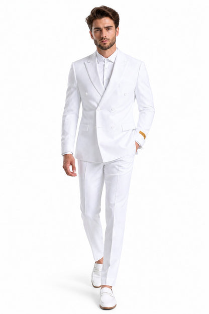Men's Double Breasted Summer Seersucker Suit in White Pinstripe by Alberto Nardoni