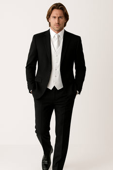 Package Deal High Quality 2-Button  Side Vented Super 120's Tuxedo + White Shirt+White Tie+White Vest