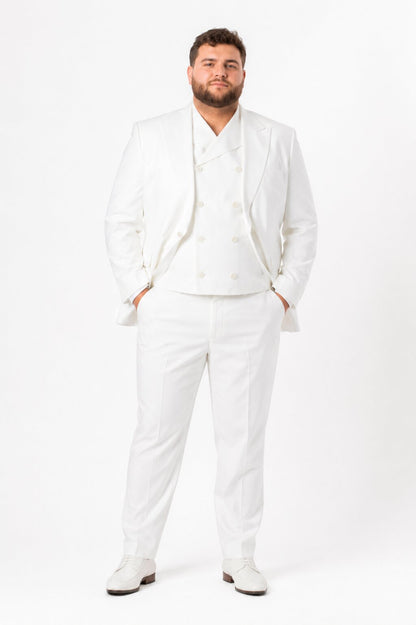 Tiglio Rosso Suit  - Classic Fit Athletic Cut 100% Wool Super 150s Italian Fabric Peak Lapel in Color Off White