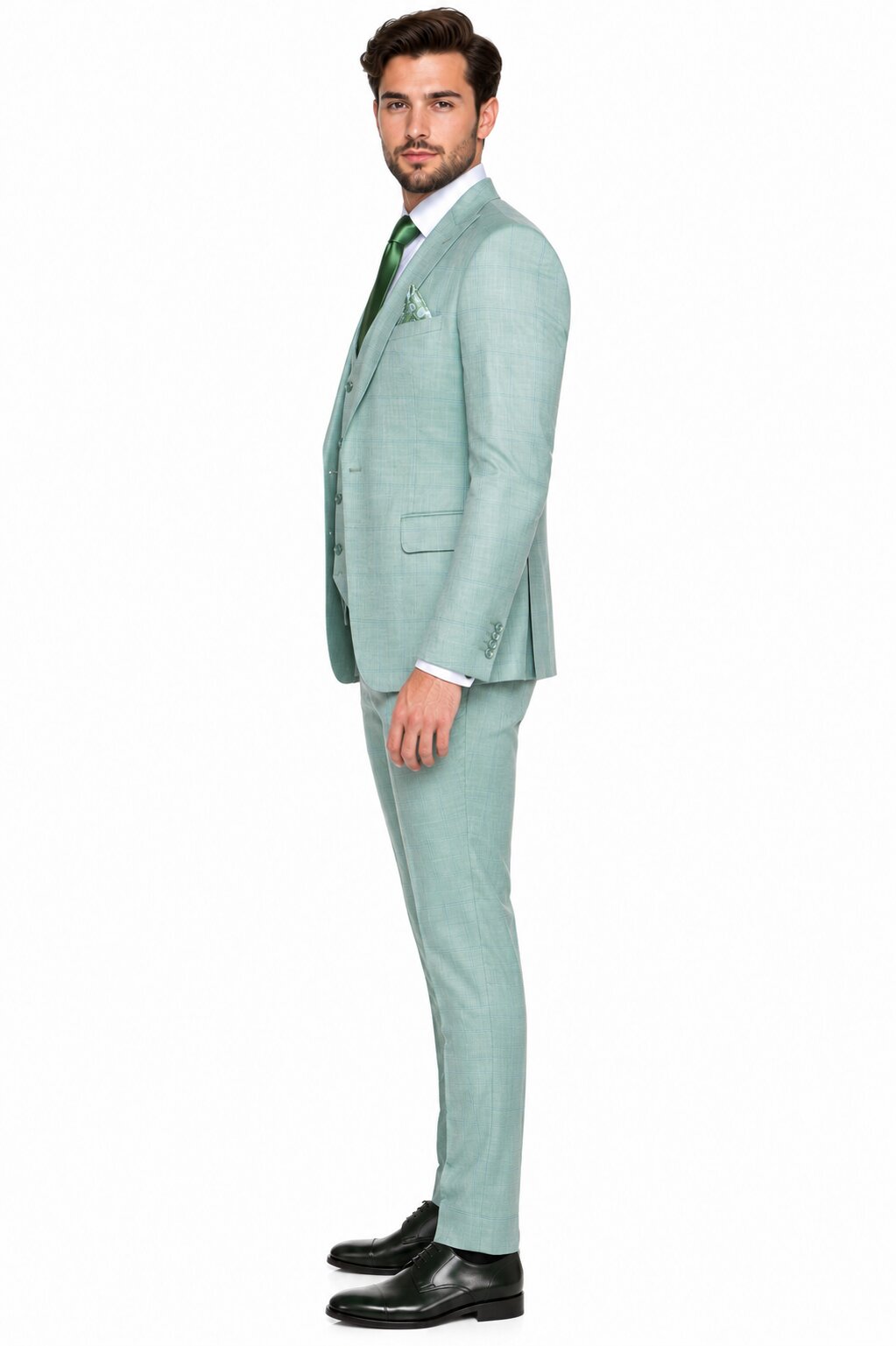 Tiglio Rosso Suit  - Classic Fit Athletic Cut 100% Wool Super 150s Italian Fabric Peak Lapel in Color Mint Green