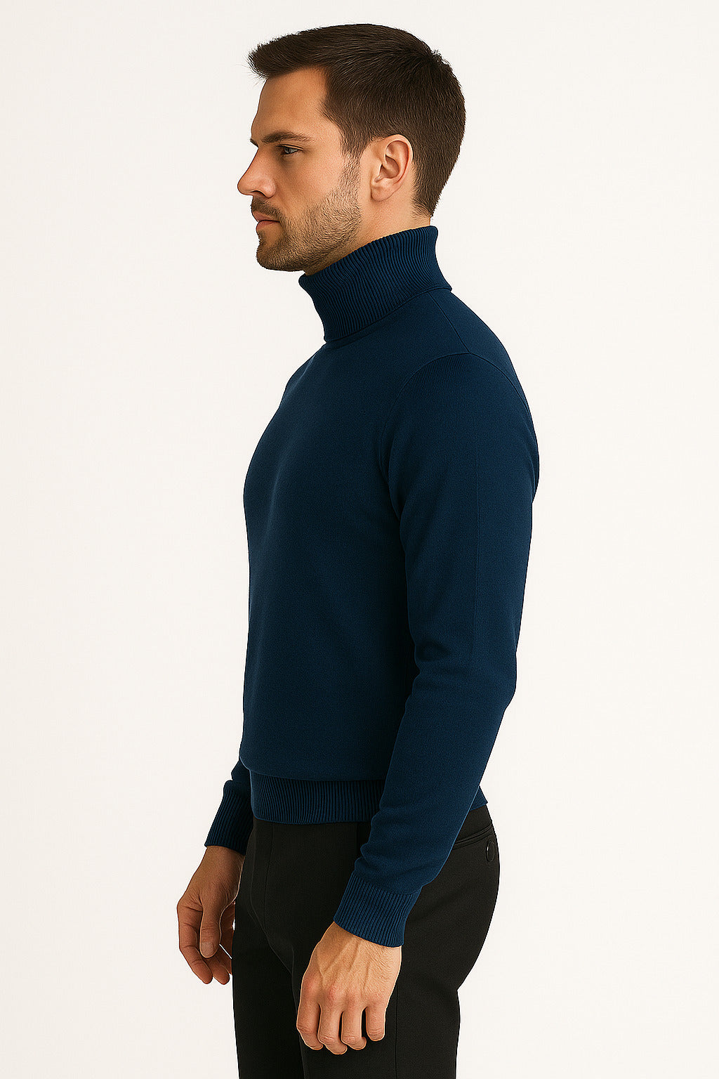 Men's Navy Blue Classic Turtleneck Sweater – Lightweight Knit Pullover - Image 4
