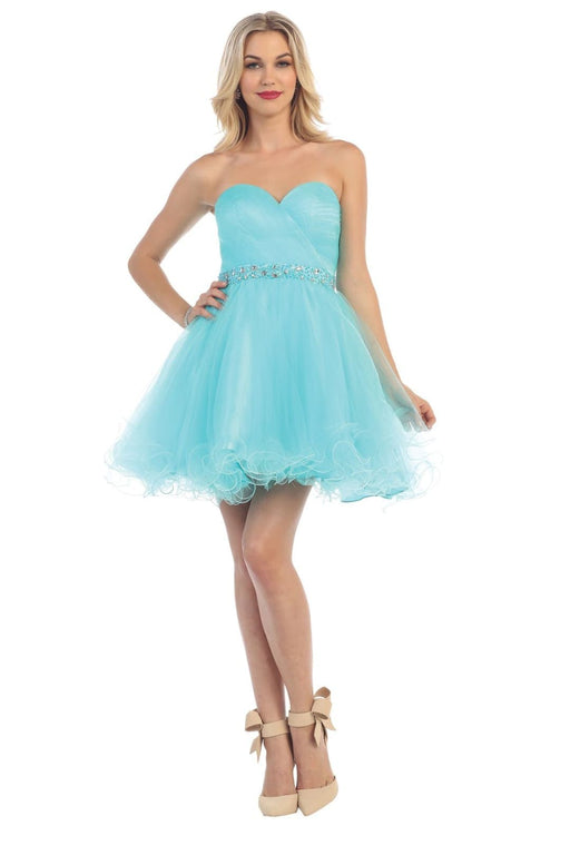 Quince Dama Dresses - Short Quinceanera Dresses in Color Aqua