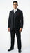 Mens Suit With Pleated Pants - Semi Wide Leg 100% Wool Super 150's Big Peak Lapel Classic Fit Athletic Cut With Double breasted Vest in Black