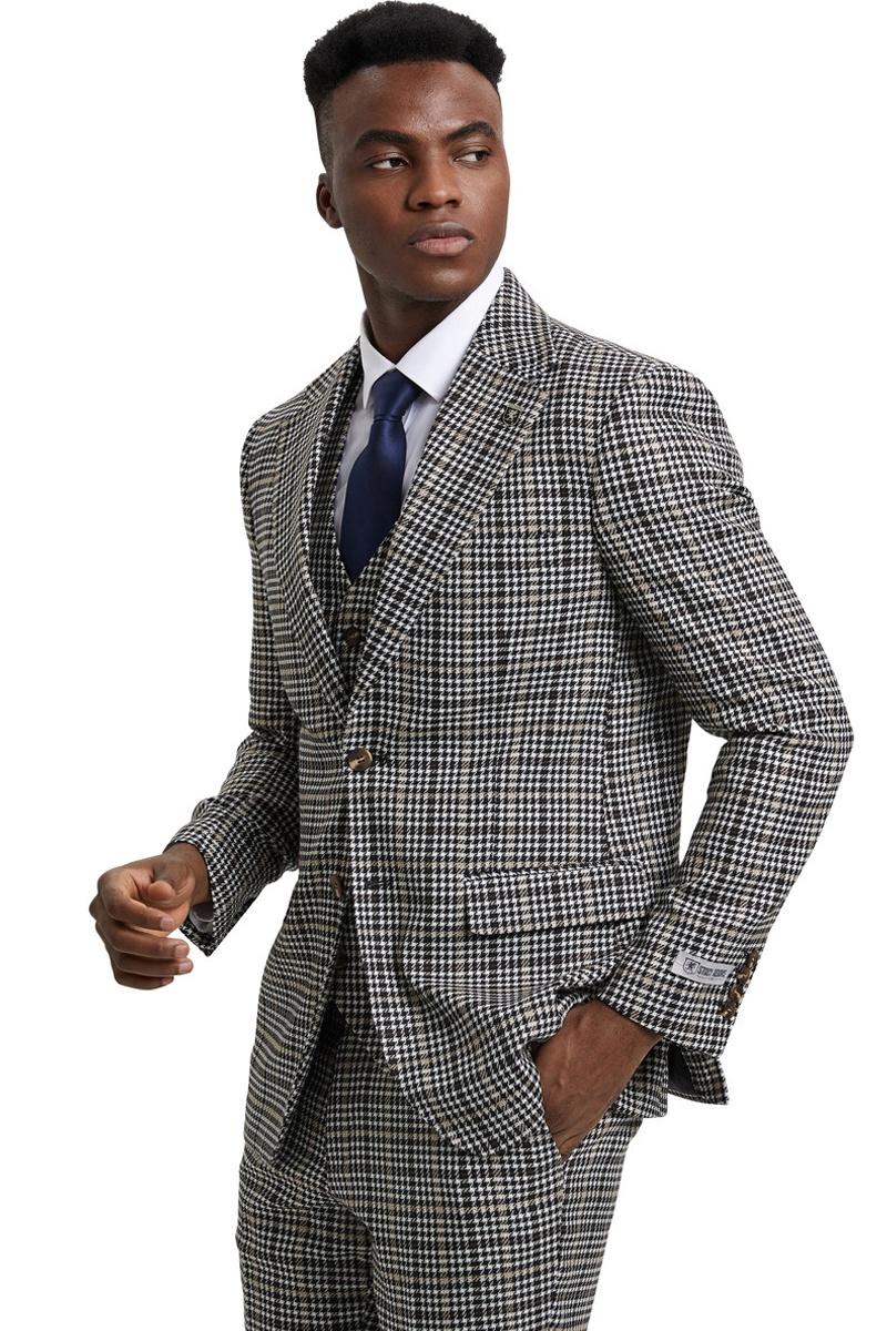 Men's Stacy Adams Vested Modern Fit Houndstooth Glen Plaid Suit in Grey & Green - Image 7