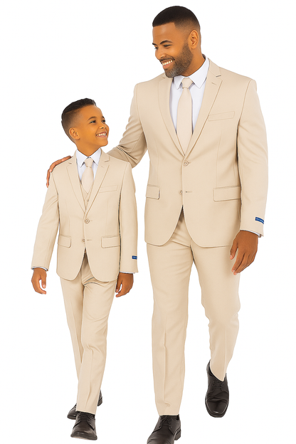 Father and Son Suits - Tan Boys Suit Perry Ellis Vested Boy's Wedding Suit in Tan - Image 2