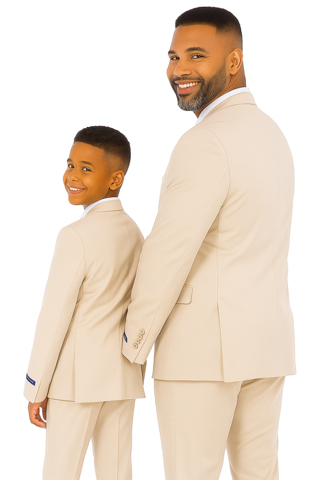 Father and Son Suits - Tan Boys Suit Perry Ellis Vested Boy's Wedding Suit in Tan