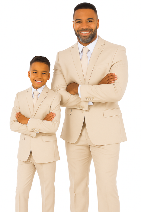 Father and Son Suits - Tan Boys Suit Perry Ellis Vested Boy's Wedding Suit in Tan