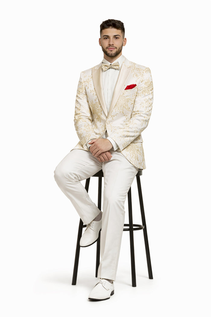 Men's  White ~ Ivory ~ Khaki ~ Tan & Gold Champagne Color Blazer Dinner Jack - Image 4