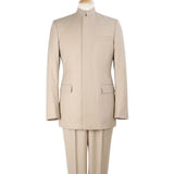 Tan Mandarin Collar Classic Fit Clergy Suit with Pleated Pants