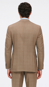 Tan Plaid Suit - Vested Suit - 3 Piece Suits - Peak Lapel Suits - Windowpane Suit - 2 Button